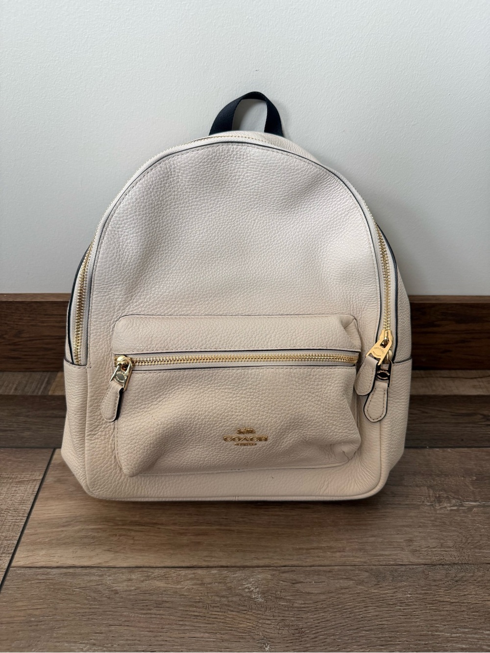 Coach Cream Pebbled Leather Backpack with Gold Hardware